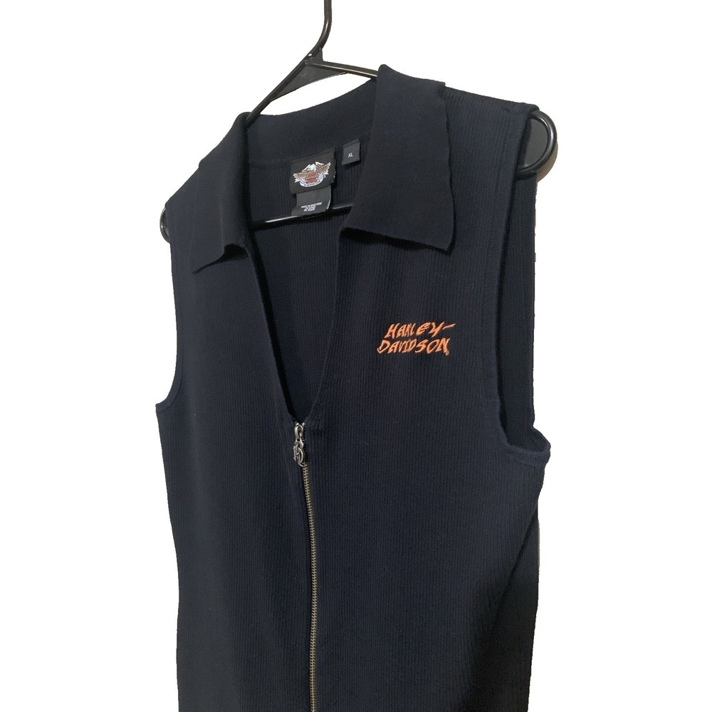 Harley Davidson Vest Women's XL Full Zip Sleeveless Sweater V Neck Black - Picture 5 of 16